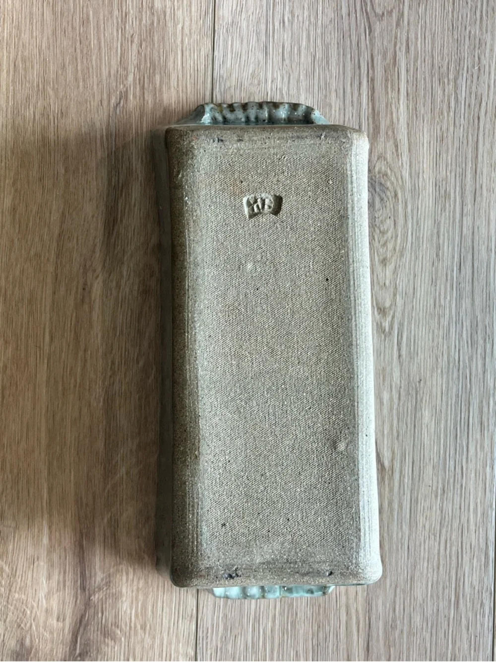 Handmade Rectangular Ceramic Baker with Heron Motif - Seafoam Green & Brown